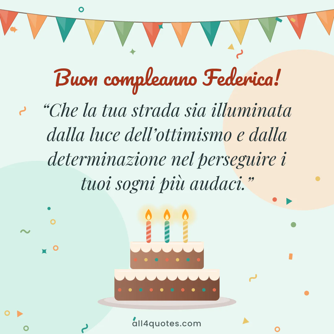 Biglietto di auguri per Federica con torta al cioccolato con candeline: «Che la tua strada sia illuminata dalla luce dell’ottimismo e dalla determinazione nel perseguire i tuoi sogni più audaci.»