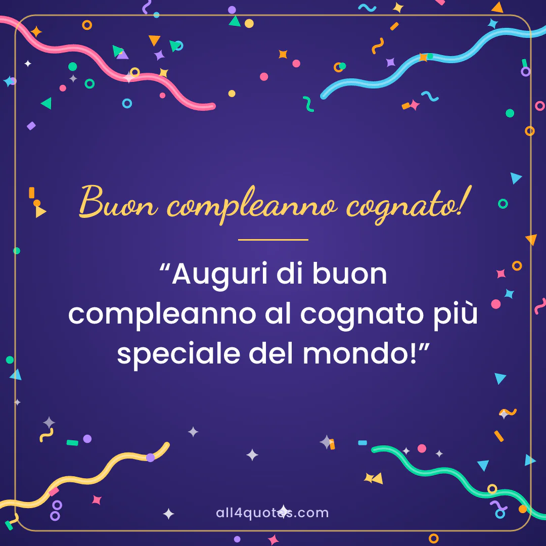 Biglietto di auguri per un cognato con coriandoli su sfondo viola: «Auguri di buon compleanno al cognato più speciale del mondo!»