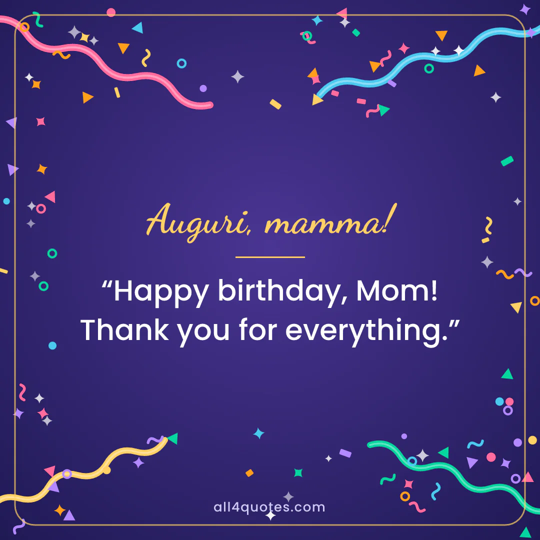 Confetti card that reads “Auguri, mamma!”, meaning “happy birthday, Mom”