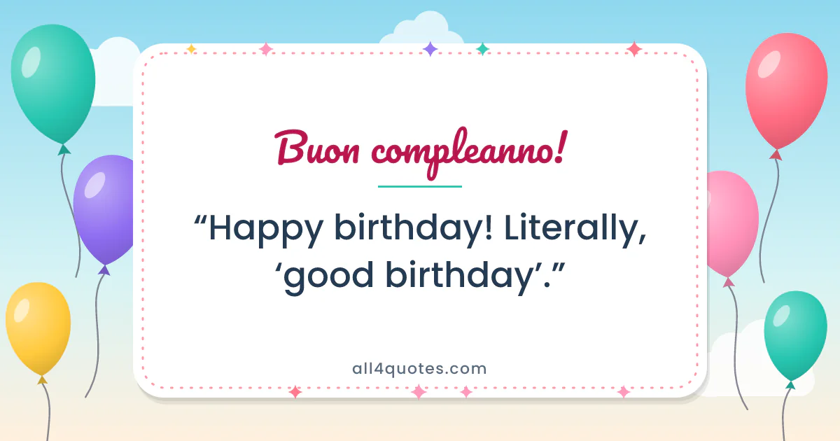 Birthday card with colourful balloons that reads “Buon compleanno!”, the Italian for “happy birthday”
