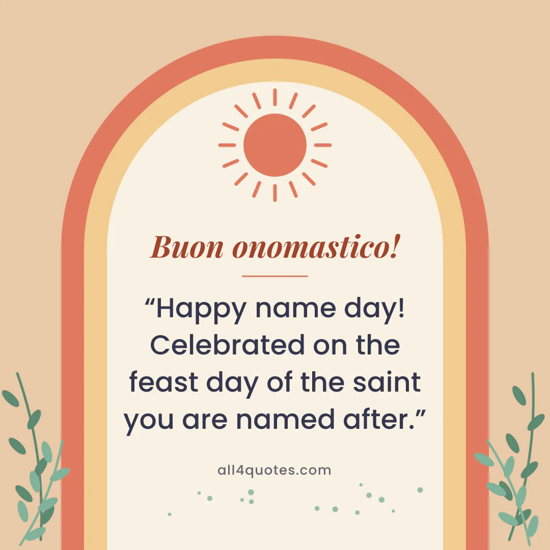 Boho arch card that reads “Buon onomastico!”, meaning “happy name day”