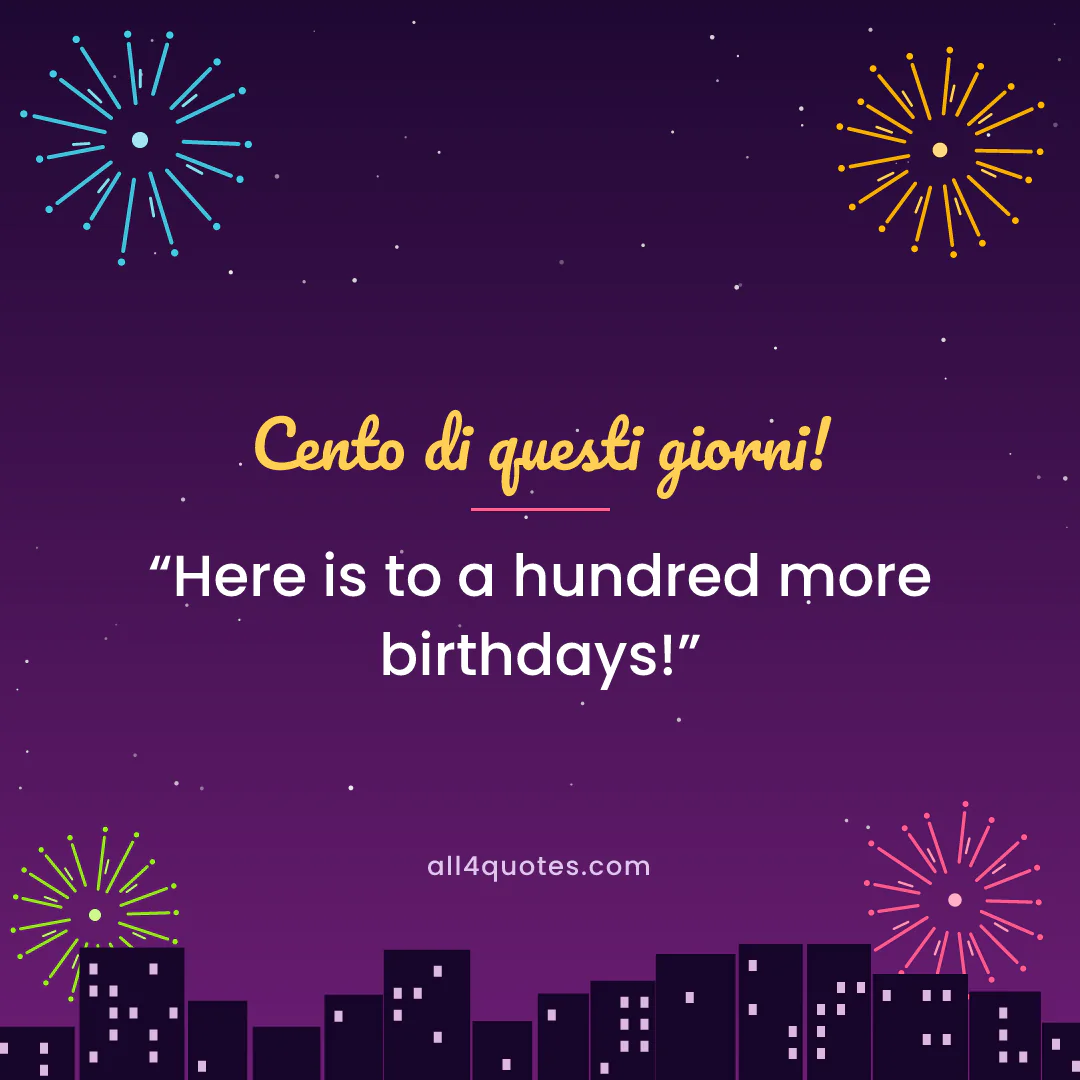 Fireworks card that reads “Cento di questi giorni!”, an Italian wish for many more birthdays