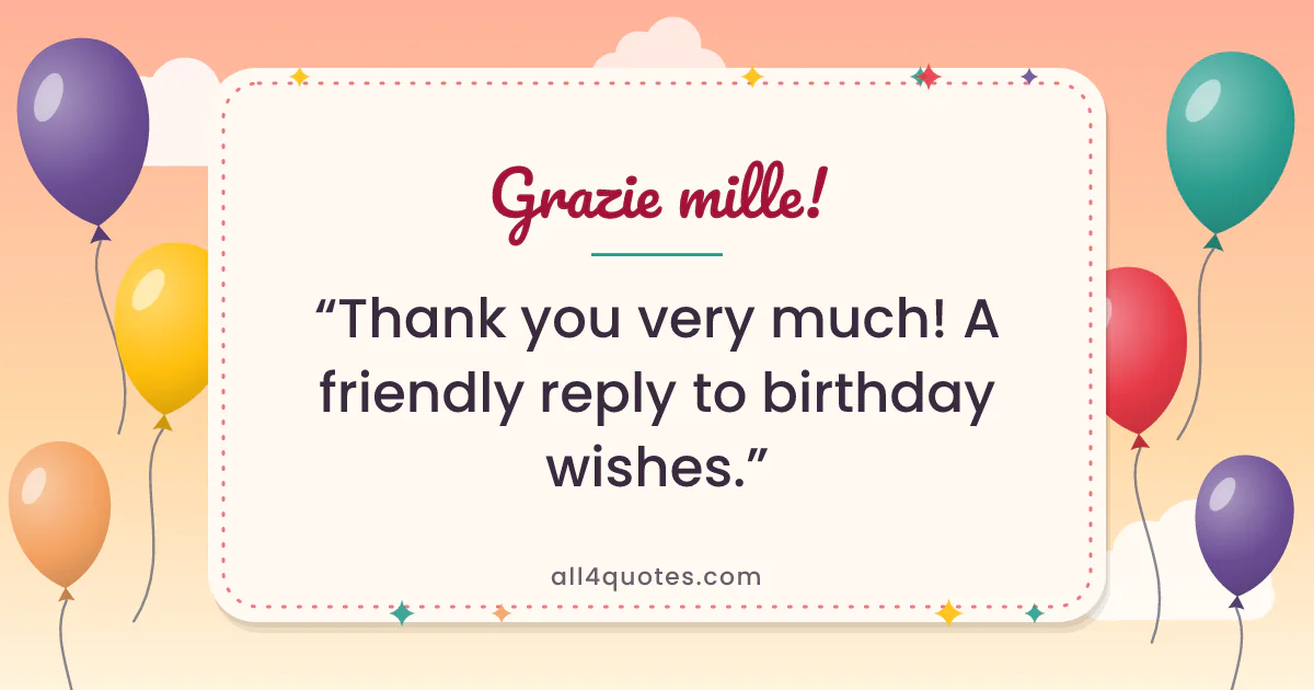 Balloon card that reads “Grazie mille!”, meaning “thank you very much”