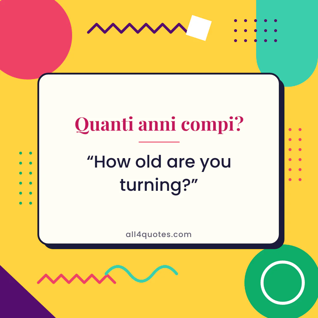 Geometric pop card that reads “Quanti anni compi?”, meaning “how old are you turning?”