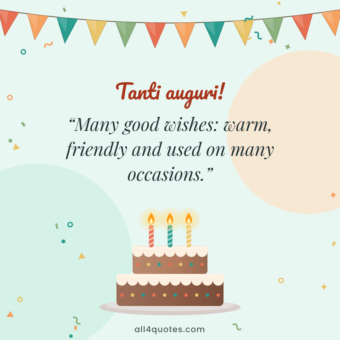 Cake and bunting card that reads “Tanti auguri!”, meaning “many good wishes”
