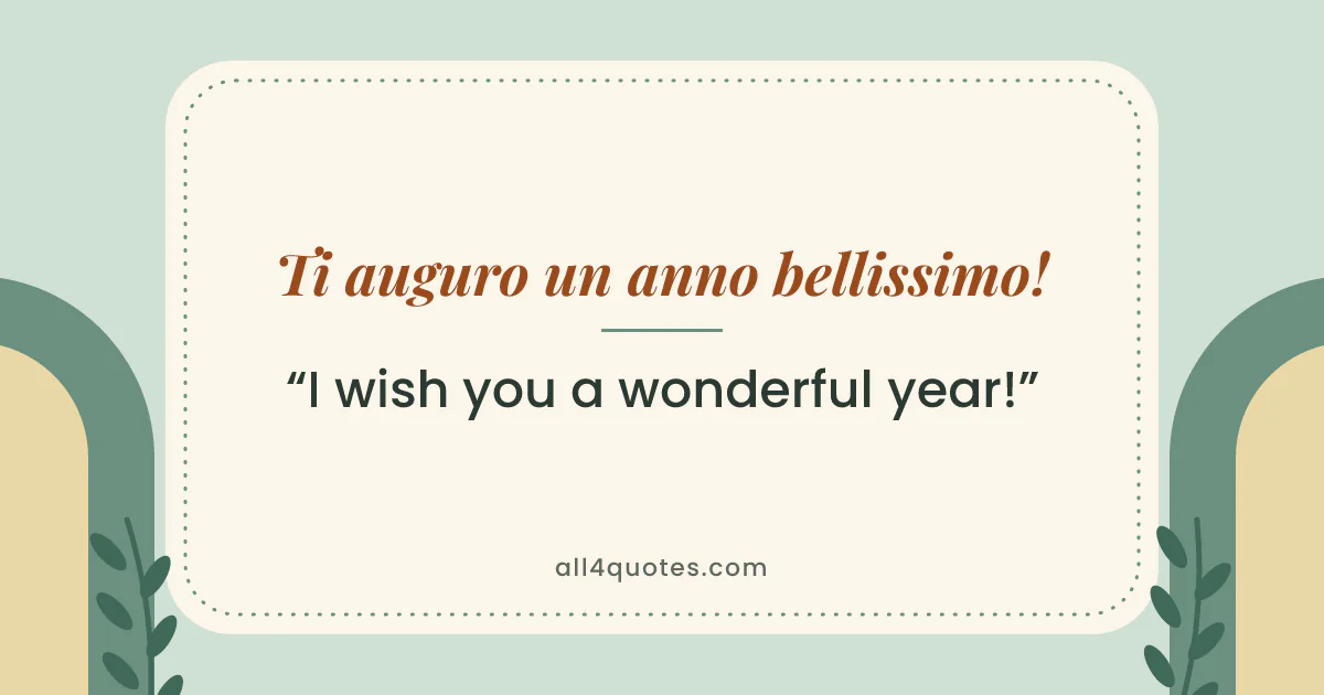 Boho arch card that reads “Ti auguro un anno bellissimo!”, meaning “I wish you a wonderful year”