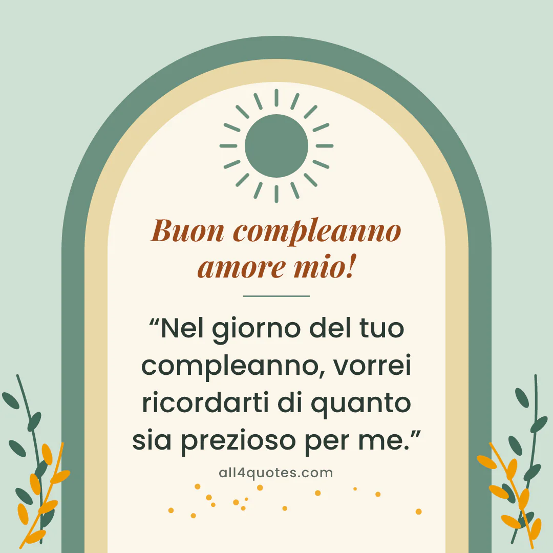 Biglietto di auguri per il tuo lui con archi verde salvia e foglie: «Nel giorno del tuo compleanno, vorrei ricordarti di quanto sia prezioso per me.»