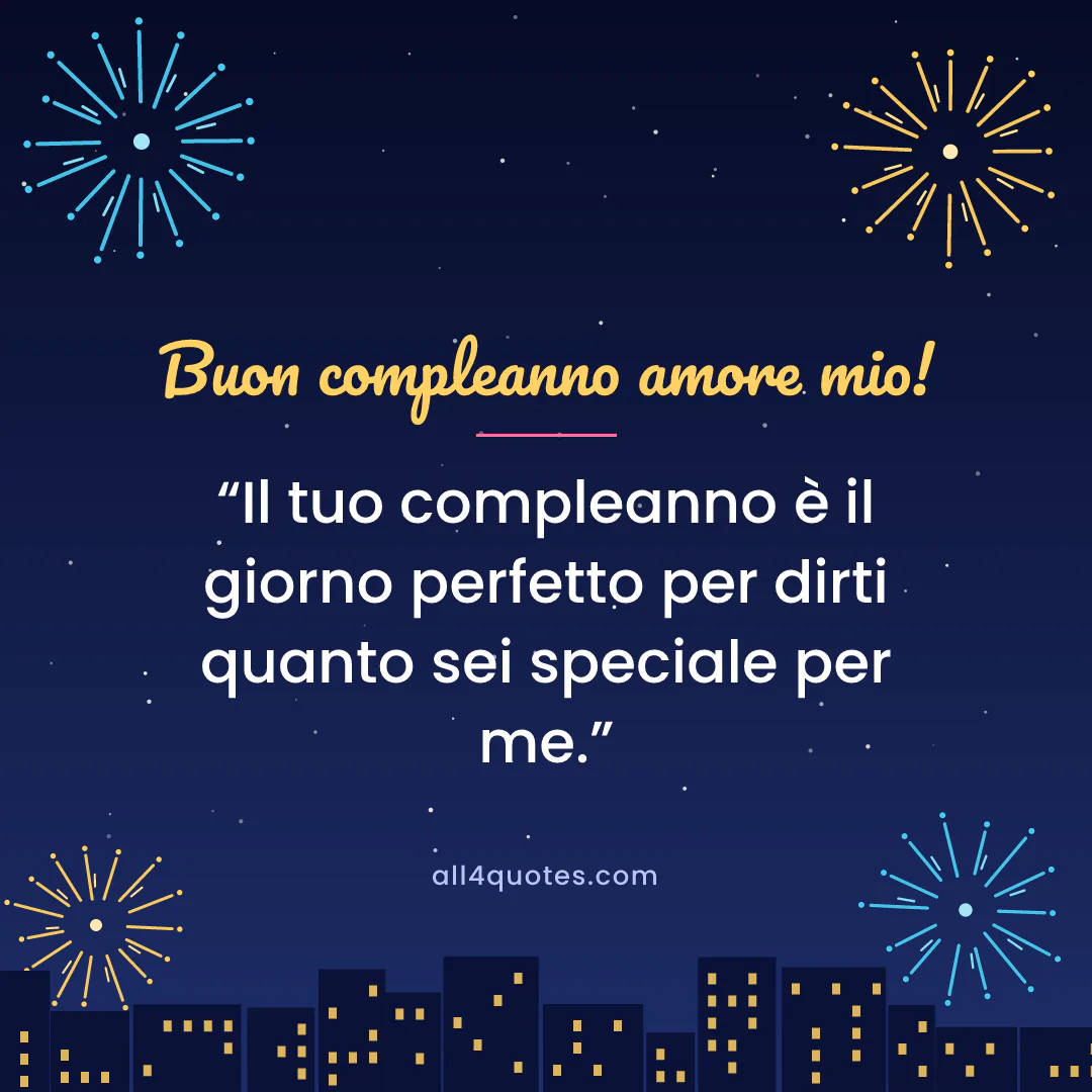 Biglietto di auguri per il tuo lui con fuochi d'artificio sulla città: «Il tuo compleanno è il giorno perfetto per dirti quanto sei speciale per me.»