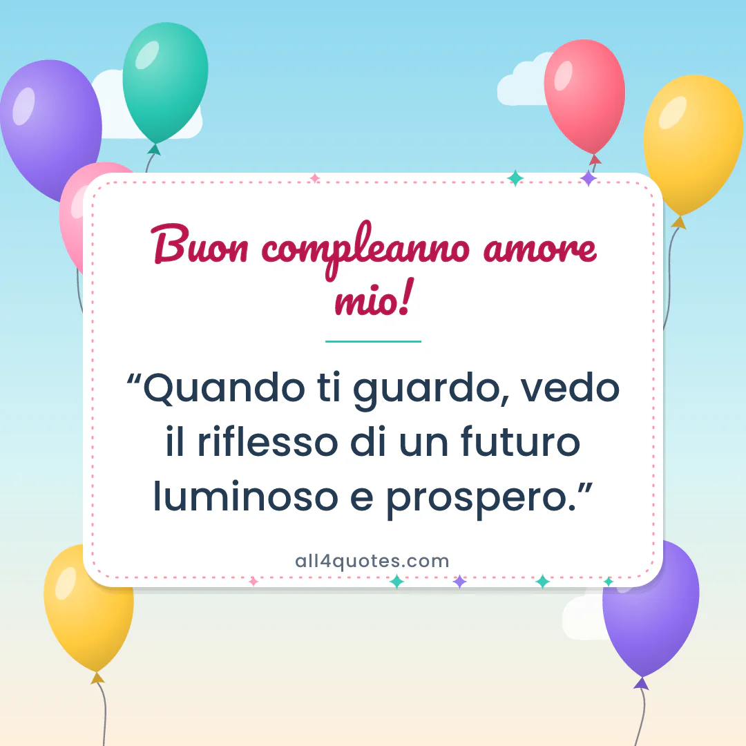 Biglietto di auguri per il tuo lui con palloncini colorati: «Quando ti guardo, vedo il riflesso di un futuro luminoso e prospero.»