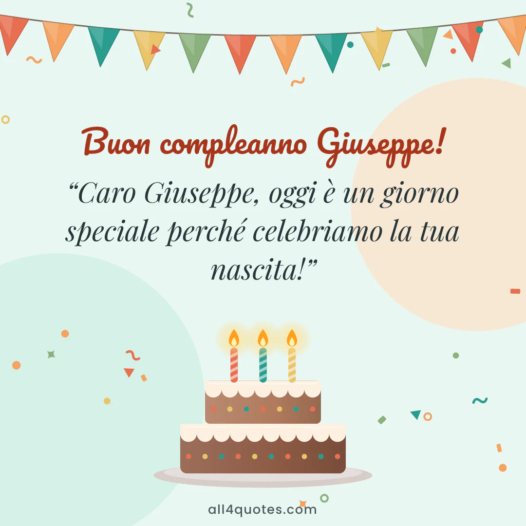 Biglietto di auguri per Giuseppe con torta al cioccolato con candeline: «Caro Giuseppe, oggi è un giorno speciale perché celebriamo la tua nascita!»