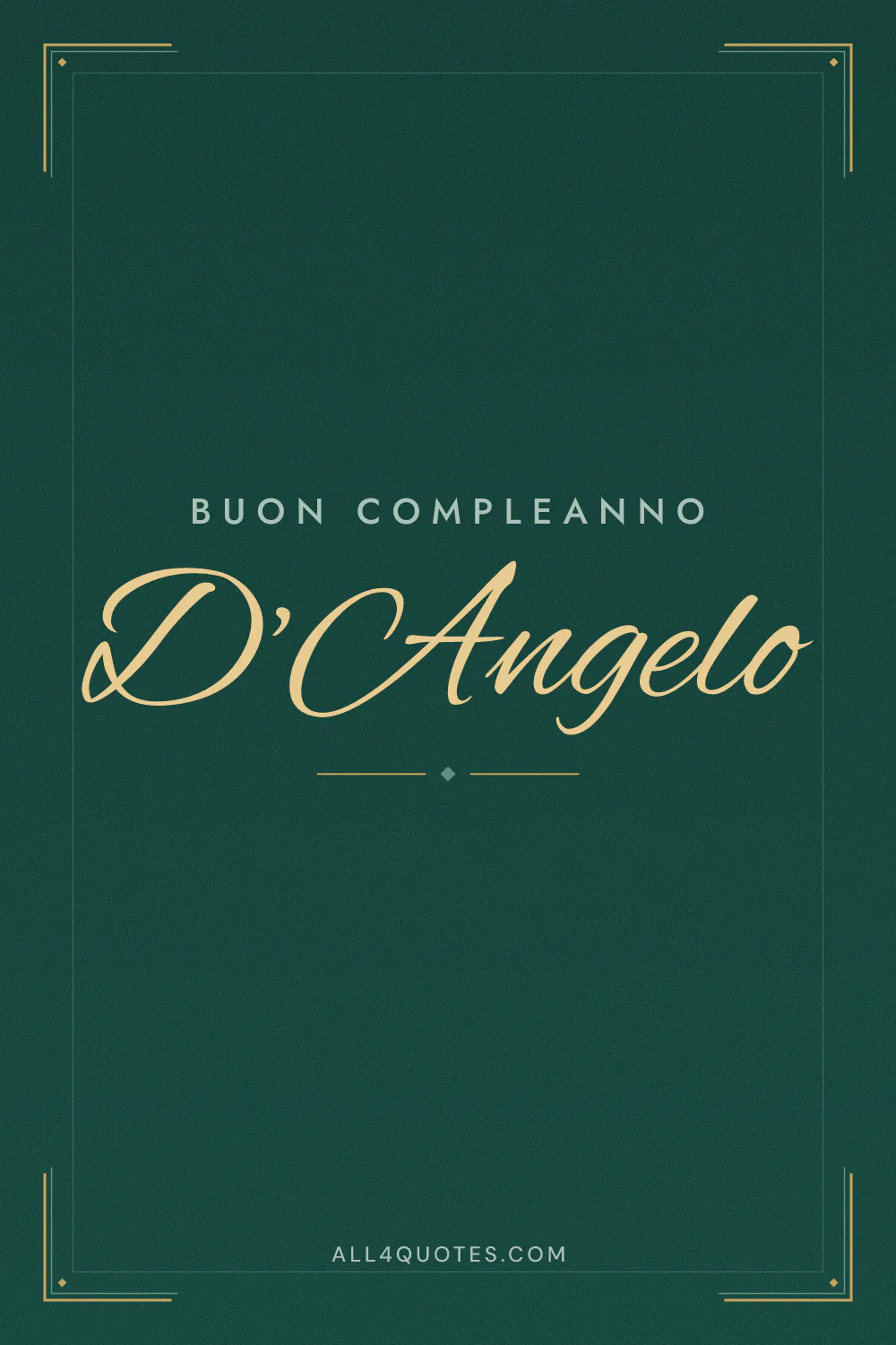 Biglietto di buon compleanno per D’Angelo, verde profondo con sottili filetti dorati negli angoli